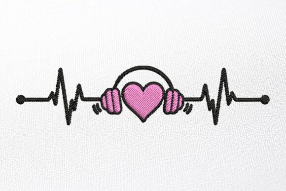 Download Headphone Heartbeat Embroidery Design - Premium Resources