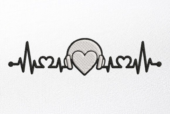 Download Headphone Heartbeat Embroidery Design - Premium Resources