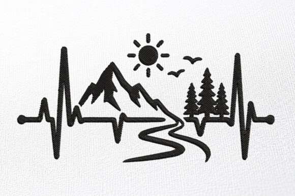 Download Mountain Heartbeat Embroidery Design - Premium Bundle