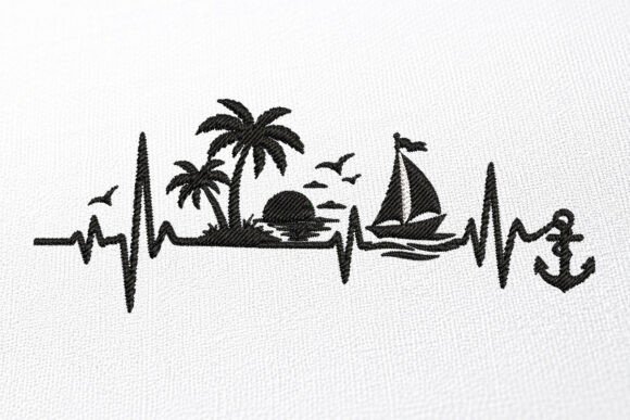 Download Summer Vacation Heartbeat Embroidery Des - Premium Bundle